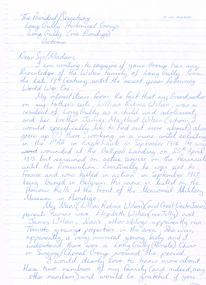 Document - LONG GULLY HISTORY GROUP COLLECTION: LETTER FROM JOHN REYNOLDS