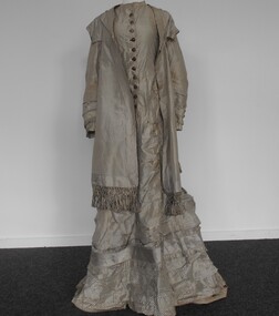 Clothing - VICTORIAN SILVER STRIPED LONG SILK DRESS (MATCHING SET WITH 11400.964), 1870's
