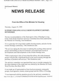 Document - LONG GULLY HISTORY GROUP COLLECTION: SUPPORT FOR LONG GULLY REDEVELOPMENT REPORT - HENDERSON