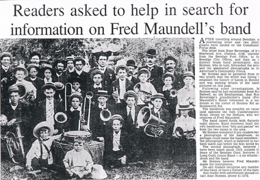 Newspaper - LONG GULLY HISTORY GROUP COLLECTION: FRED MAUNDELL'S BAND