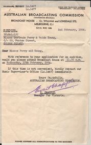 Document - GERTRUDE PERRY COLLECTION: LETTERS FROM AUSTRALIAN BROADCASTING COMMISSION