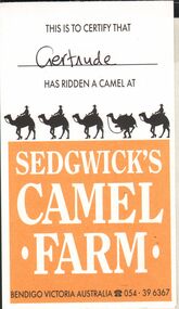 Document - GERTRUDE PERRY COLLECTION: SEDWICK'S CAMEL FARM