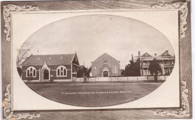 Postcard - CARWARDINE COLLECTION:  ST ANDREW'S PRESBYTERIAN CHURCH AND SCHOOL BENDIGO