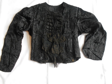 Clothing - WOMAN'S BLACK SILK BROCADE BODICE, 1880-1900