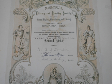 Document - HAMILTON COLLECTION: AUSTRAL LITERARY AND DEBATING SOCIETY AWARDS - ALEXANDER JOHN HAMILTON, 1901 - 1903