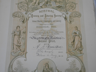 Document - HAMILTON COLLECTION: AUSTRAL LITERARY AND DEBATING SOCIETY AWARDS - ALEXANDER JOHN HAMILTON, 1901 - 1903