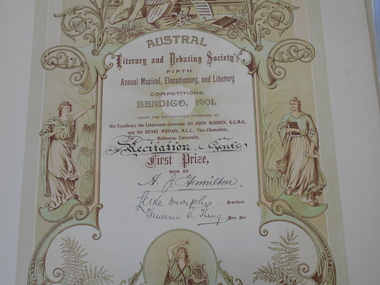 Document - HAMILTON COLLECTION: AUSTRAL LITERARY AND DEBATING SOCIETY AWARDS - ALEXANDER JOHN HAMILTON, 1901 - 1903