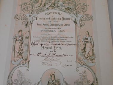 Document - HAMILTON COLLECTION: AUSTRAL LITERARY AND DEBATING SOCIETY ALEXANDER JOHN HAMILTON, 1901 - 1903