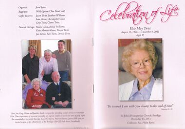 Document - INNER WHEEL CLUB SOUTH BENDIGO COLLECTION: CELEBRATION OF LIFE ELSIE MAY TWITT