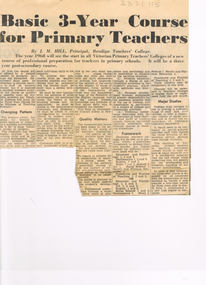 Newspaper - LA TROBE UNIVERSITY BENDIGO COLLECTION: BASIC 3 YEAR COURSE FOR PRIMARY TEACHERS