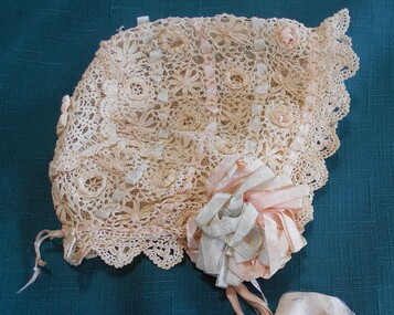 Clothing - INFANT'S COFFEE COLOURED CROCHETED LACE BONNET