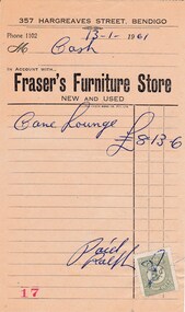 Document - DONALD CLARKE COLLECTION: FRASER'S FURNITURE STORE INVOICE
