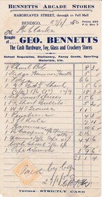 Document - DONALD CLARKE COLLECTION:  GEO. BENNETTS INVOICE