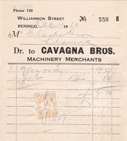Document - DONALD CLARKE COLLECTION: CAVAGNA BROS. INVOICE