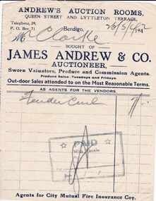 Document - DONALD CLARKE COLLECTION; JAMES ANDREW & CO. AUCTIONEER INVOICE