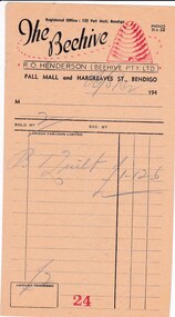 Document - DONALD CLARKE COLLECTION: THE BEEHIVE INVOICE