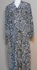 Clothing - WOMAN'S GREY, CREAM AND BLACK DRESS, 1940-50's