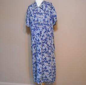 Clothing - FLORAL PRINT DRESS NAVY, LIGHT BLUE, WHITE ABSTRACT PRINT, 1940's