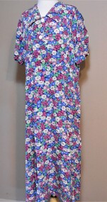 Clothing - PINK, BLUE, GREEN, WHITE, SHORT SLEEVED FLORAL DRESS, 1940's