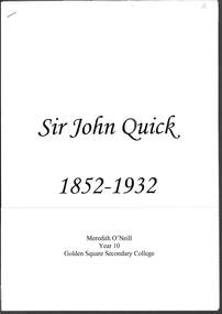 Document - SIR JOHN QUICK COLLECTION: SIR JOHN QUICK 1852-1932