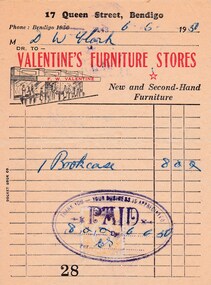 Document - DONALD CLARKE COLLECTION: VALENTINE'S FURNITURE STORE INVOICE