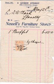 Document - DONALD CLARKE COLLECTION: NEWELL'S FURNITURE STORES INVOICE
