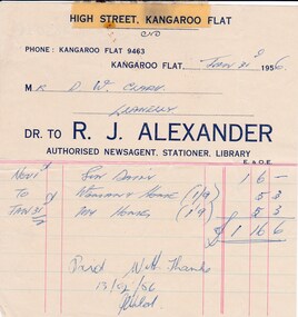 Document - DONALD CLARKE COLLECTION: R. J. ALEXANDER, NEWSAGENT, INVOICE