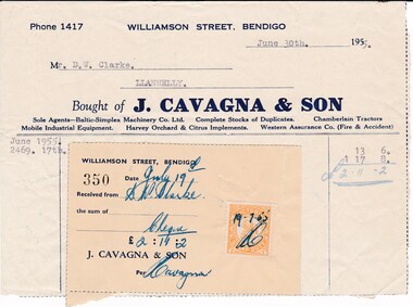 Document - DONALD CLARKE COLLECTION: J. CAVAGNA & SON