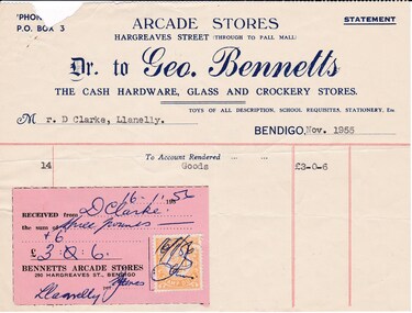 Document - DONALD CLARKE COLLECTION: GEO. BENNETTS INVOICE