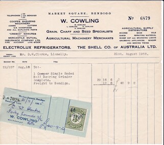 Document - DONALD CLARKE COLLECTION: W. COWLING INVOICE AND RECEIPT
