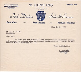 Document - DONALD CLARKE COLLECTION: W. COWLING CORRESPONDENCE
