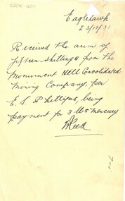 Document - MCCOLL, RANKIN AND STANISTREET COLLECTION:  RECEIPT MONUMENT HILL CONSOLIDATED