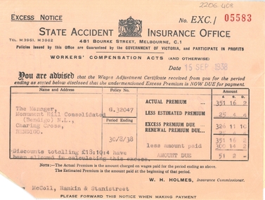 Document - MCCOLL, RANKIN AND STANISTREET COLLECTION:  STATE ACCIDENT INSURANCE OFFICE WORKERS COMPENSATION