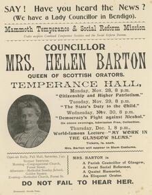 Document - BENDIGO TOTAL ABSTINENCE SOCIETY COLLECTION: FLYER COUNCILLOR MRS HELEN BARTON, Nov., Dec., early 1900's