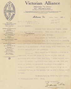 Document - BENDIGO TOTAL ABSTINENCE SOCIETY COLLECTION: VICTORIAN ALLIANCE, 22rd June 1917