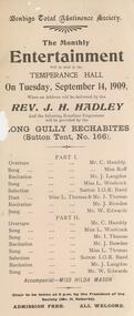 Document - BENDIGO TOTAL ABSTINENCE SOCIETY COLLECTION: A UNIQUE ENTERTAINMENT, 10 July 1909