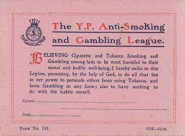 Document - BENDIGO TOTAL ABSTINENCE SOCIETY COLLECTION: THE Y.P.. ANTI-SMOKING AND GAMBLING LEAGUE