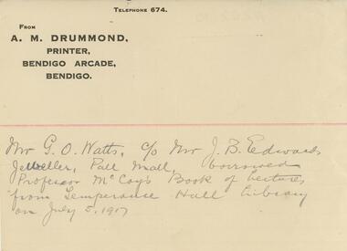 Document - BENDIGO TOTAL ABSTINENCE SOCIETY COLLECTION: MEMO, 5 July 1917