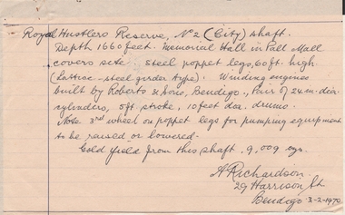 Document - ALBERT RICHARDSON COLLECTION: HANDWRITTEN report ROYAL HUSTLERS RESERVE