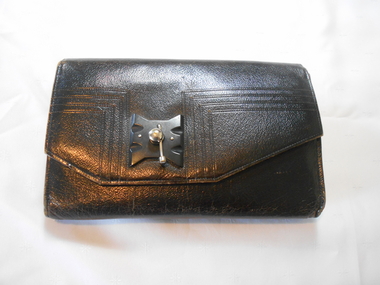 Textile - BLACK LEATHER HAND BAG, 1920s >