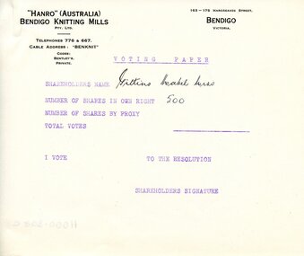 Document - HANRO COLLECTION: VOTING PAPERS