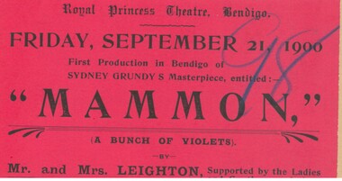 Document - HAMILTON COLLECTION: THEATRE TICKET, 21 September 1900