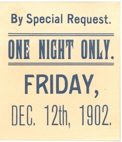 Document - HAMILTON COLLECTION: THEATRE TICKET, 12 Dec 1902