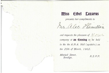 Document - HAMILTON COLLECTION: INVITATION, 25 March 1902