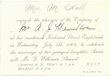 Document - HAMILTON COLLECTION: WEDDING INVITATION, 5 July 1905