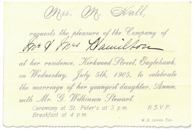 Document - HAMILTON COLLECTION: WEDDING INVITATION, 5 July 1905