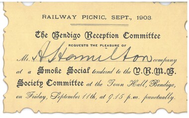 Document - HAMILTON COLLECTION: INVITATION TO A SMOKE SOCIAL, September 1903