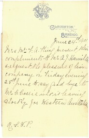 Document - HAMILTON COLLECTION: INVITATION AND ENVELOPE, June 1901