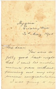Document - HAMILTON COLLECTION: PERSONAL LETTER, 30 May1905