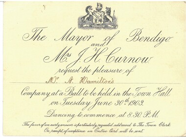 Document - HAMILTON COLLECTION: BALL INVITATION, 30 June 1903